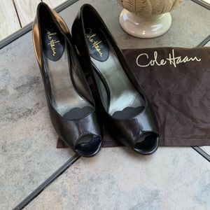 Cole Haan Nike Air Black Leather Peep Toe Pumps